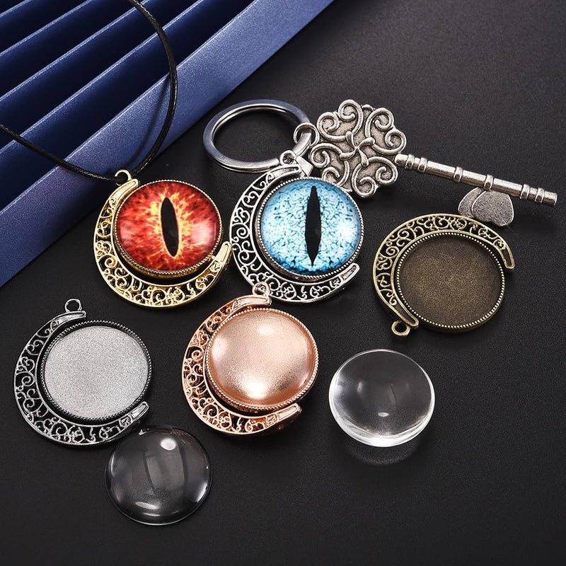 DROLE 60Pcs Moon Rotation Pendant Trays Kit-20Pcs 25mm Double Side Cabochon Setting and 40Pcs 25mm Rond Glass Cabochons for Jewelry Making DIY Crafts 5 Colors - Image 5